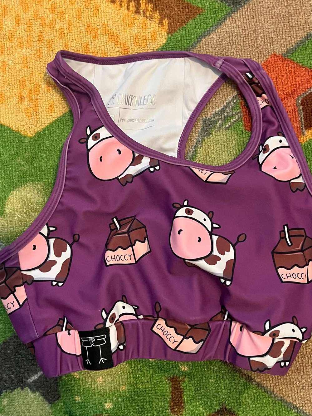 Chickn Legs Purple Cow Print Sports Bra